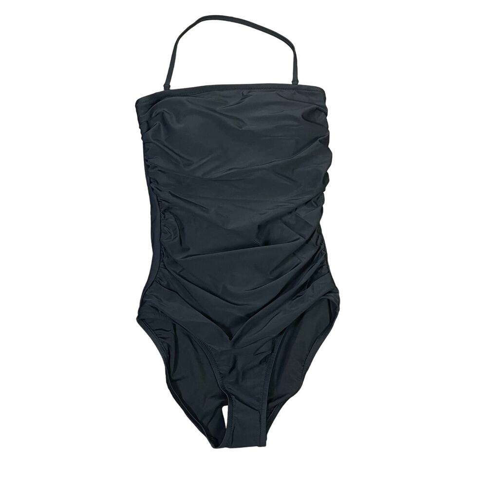 J.Crew One Piece Swimsuit WMNS XL Black Strapless Ruched Halter Minimalist Swim